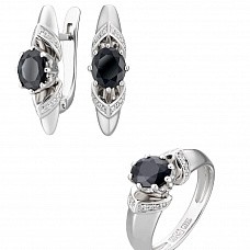 Комплект серьги и кольцо с сапфиром и белыми бриллиантами, золото (код 25681и 24080). Цена