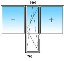 Пластиковое окно с балконной в центре дверью с монтажом системы Schmitz Roto NT г. Омск толщина 58 мм, 24ст/п, 2100*700, в панельный дом от
