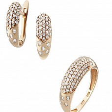 Комплект серьги и кольцо с бриллиантами из красного золота (код 25193,46501). Цена Ди Эль